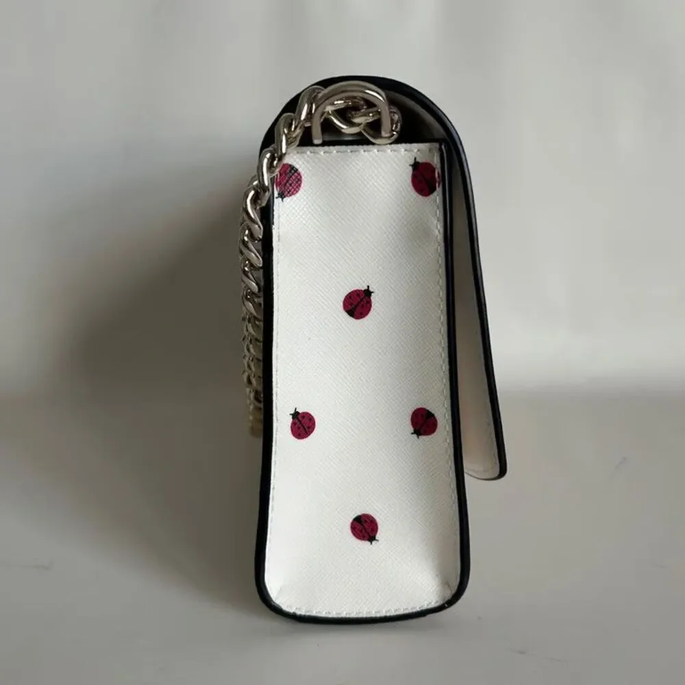 Kate Spade Ladybug Print Crossbody Bag White Saffiano Leather Chain Strap Purse